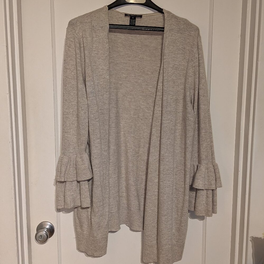 INC Macys XL Oatmeal Ruffled Sleeve, Y2K 2000 Vintage Cabincore Cardigan Coastal
